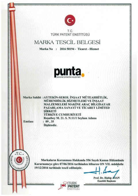 Punta marka tescil belgesi
