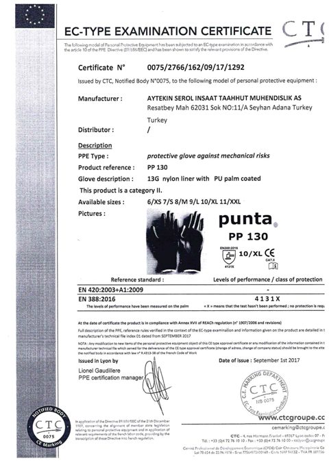 PP 130 ürün sertifikası